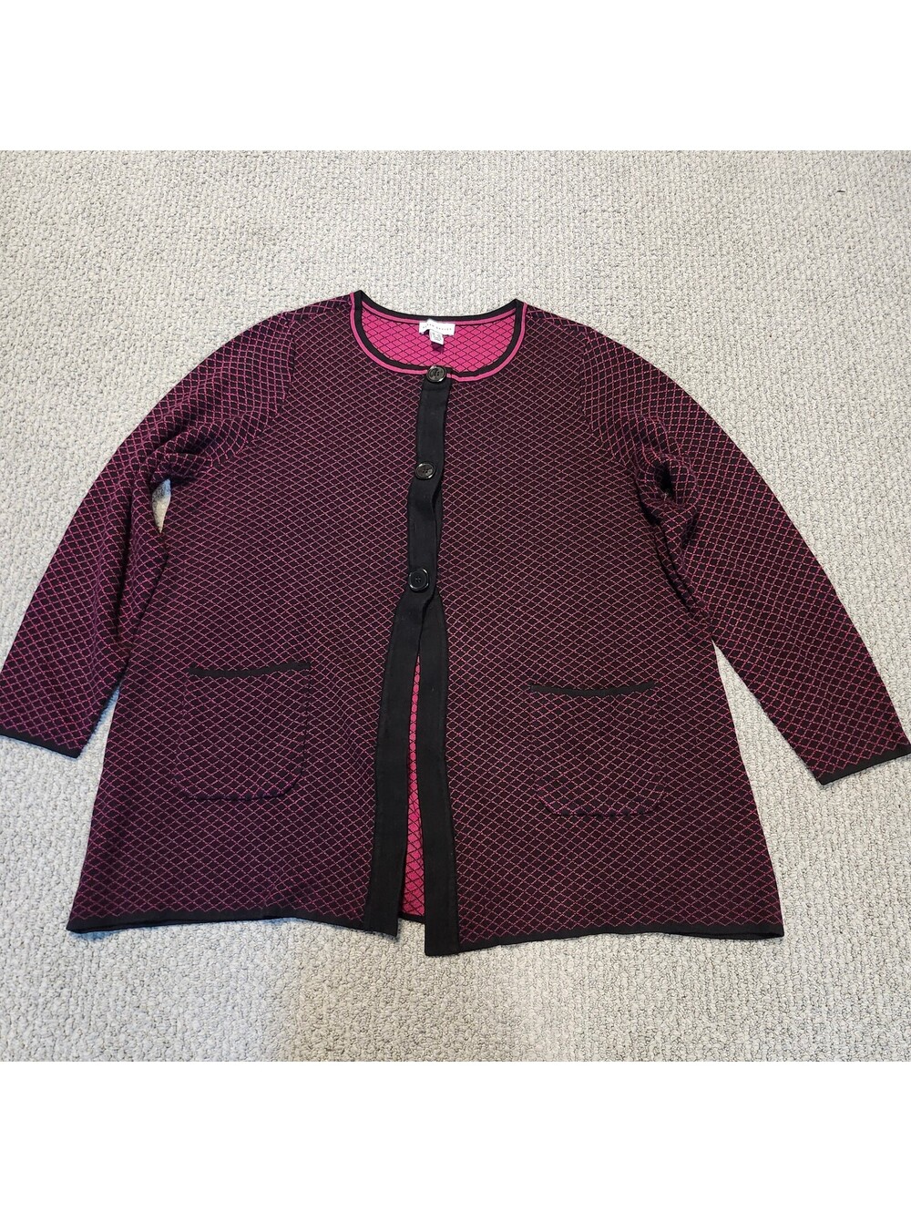 Susan Graver Women's Plus Size 2X Knit Cardigan Sweater Pink and Black